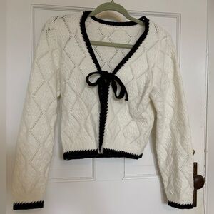 Black & White Tie Front Cardigan